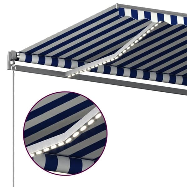 vidaXL Automatisk markis med vindsensor & LED 400x300 cm blå och vit