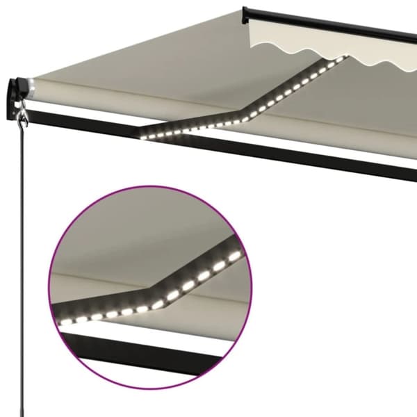 vidaXL Manuell uttrekkbar markise med LED 600x350 cm kremhvit