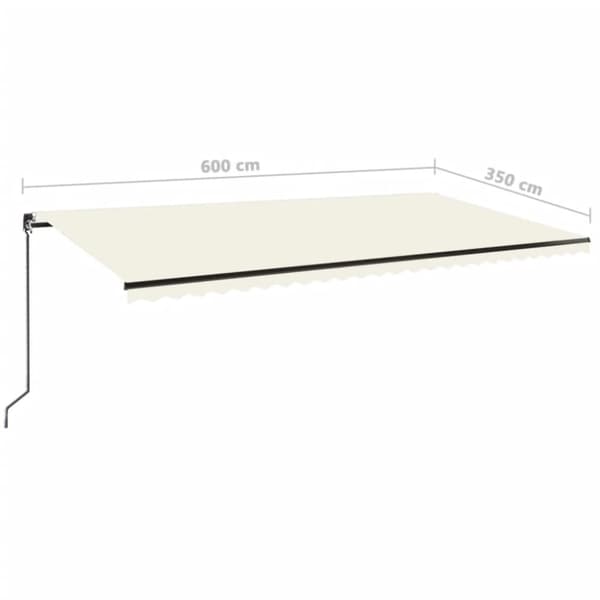 vidaXL Manuell uttrekkbar markise med LED 600x350 cm kremhvit
