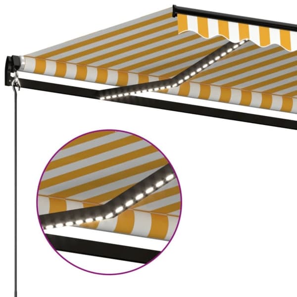 vidaXL Manuell uttrekkbar markise med LED 600x350 cm gul og hvit