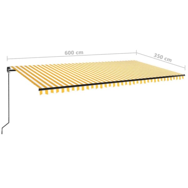 vidaXL Manuell uttrekkbar markise med LED 600x350 cm gul og hvit