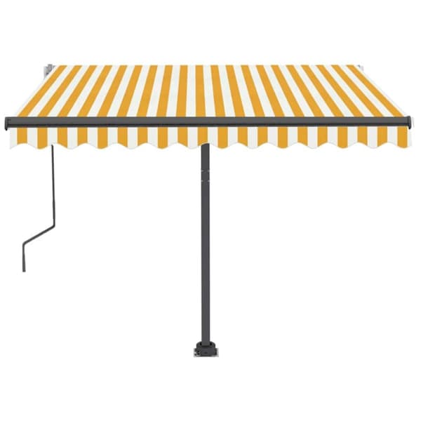 vidaXL Manuell uttrekkbar markise med LED 350x250 cm gul og hvit