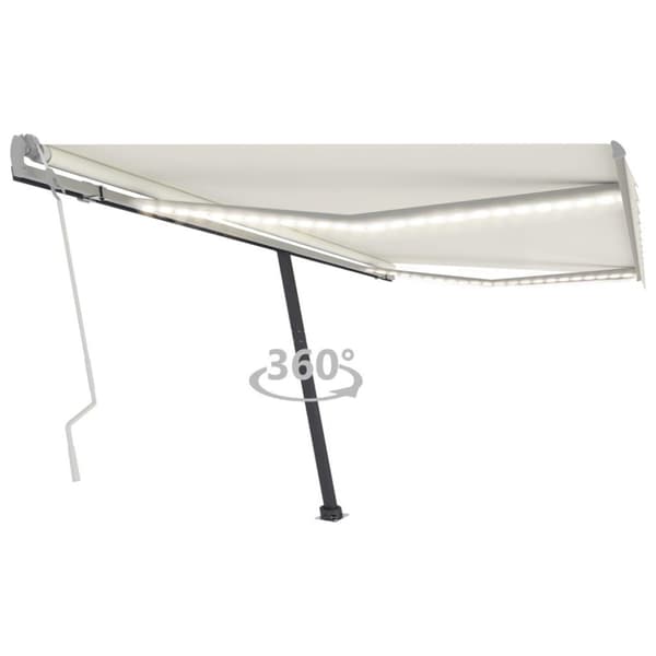 vidaXL Manuell uttrekkbar markise med LED 450x300 cm kremhvit
