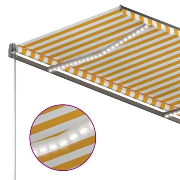 vidaXL Automatisk markise med LED og vindsensor 300x250 cm gul og hvit