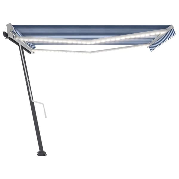 vidaXL Markis manuellt infällbar med LED 450x300 cm blå och vit