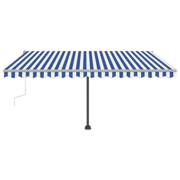 vidaXL Markis manuellt infällbar med LED 450x300 cm blå och vit