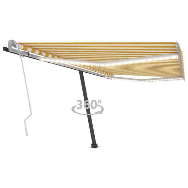 vidaXL Manuell uttrekkbar markise med LED 450x300 cm gul og hvit