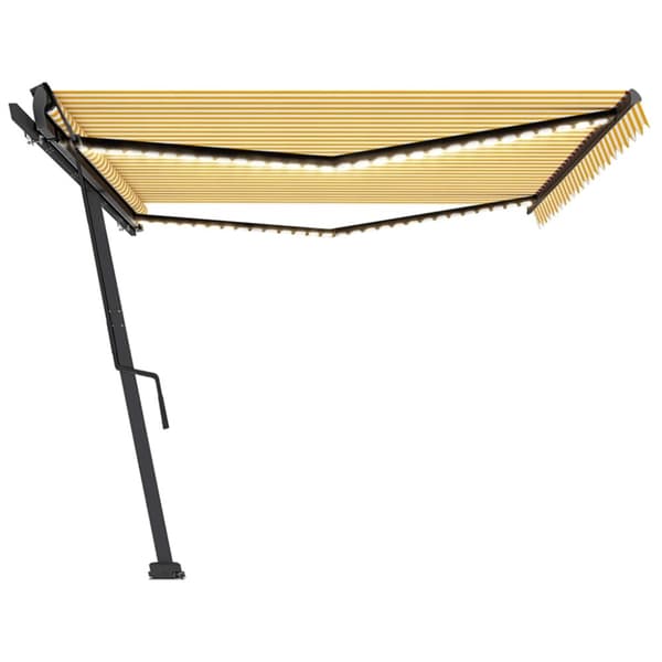 vidaXL Manuell uttrekkbar markise med LED 500x350 cm gul og hvit