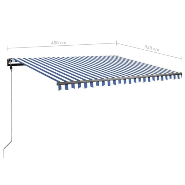 vidaXL markise m. LED-lys 450x350 cm manuel betjening blå og hvid