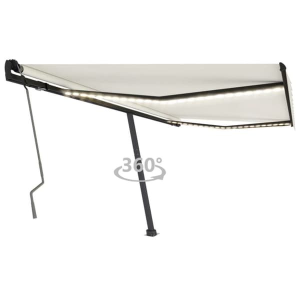 vidaXL Manuaalisesti sisäänkelattava markiisi LEDillä 400x350 cm kerma