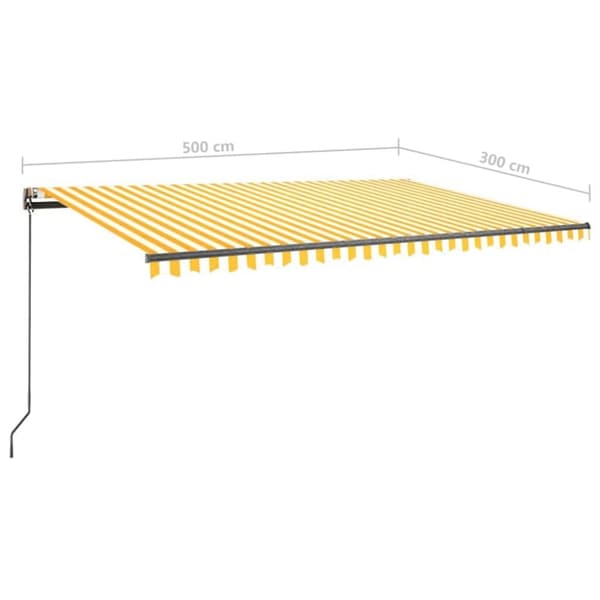 vidaXL Frittstående manuell uttrekkbar markise 500x300 cm gul/hvit
