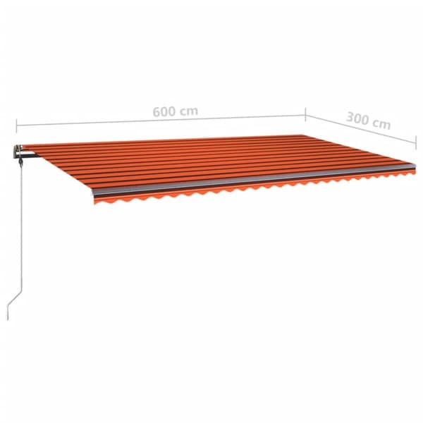 vidaXL Manuell uttrekkbar markise med LED 600x300 cm oransje og brun