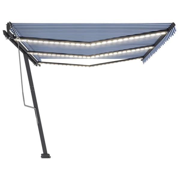 vidaXL Manuell uttrekkbar markise med LED 600x300 cm blå og hvit