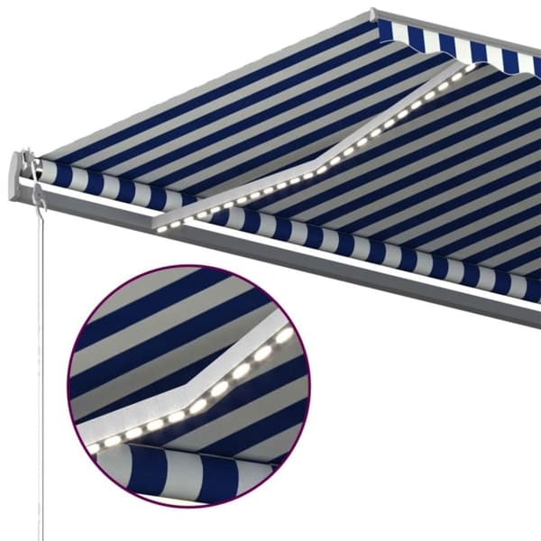 vidaXL Manuell uttrekkbar markise med LED 600x300 cm blå og hvit