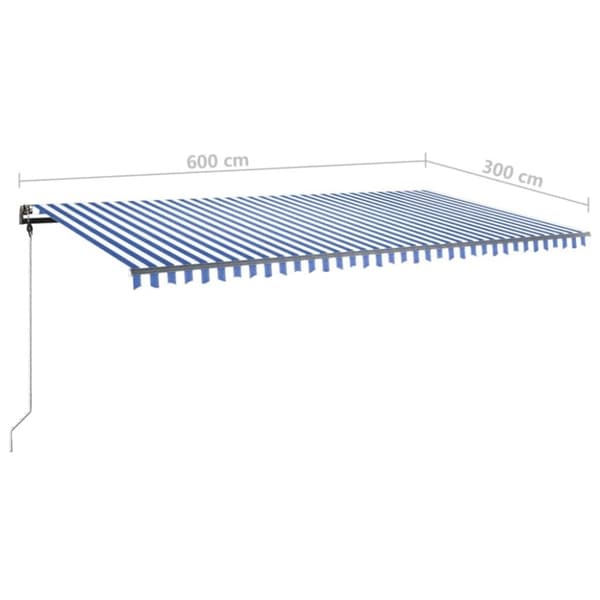 vidaXL Manuell uttrekkbar markise med LED 600x300 cm blå og hvit