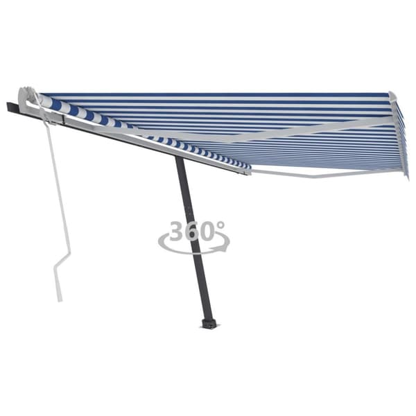 vidaXL Frittstående manuell uttrekkbar markise 450x300 cm blå/hvit