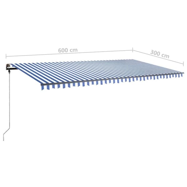 vidaXL Frittstående manuell uttrekkbar markise 600x300 cm blå/hvit