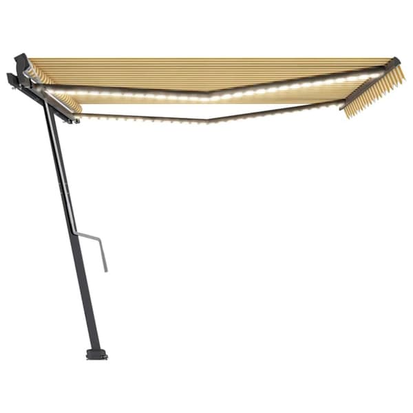 vidaXL Manuell uttrekkbar markise med LED 400x300 cm gul og hvit