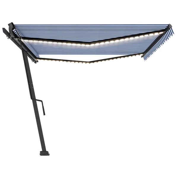 vidaXL Manuell uttrekkbar markise med LED 500x350 cm blå og hvit