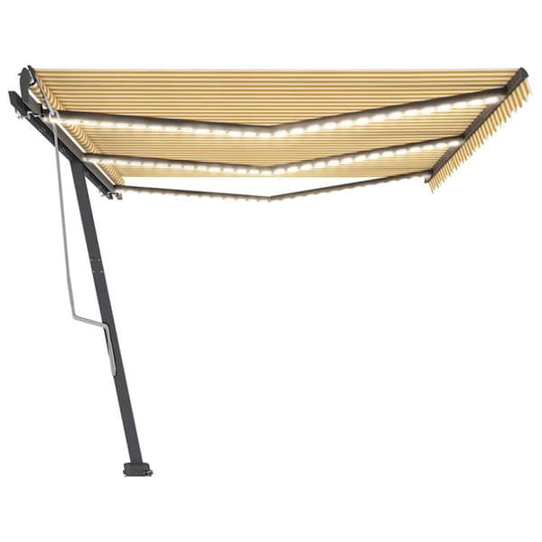 vidaXL Manuell uttrekkbar markise med LED 600x350 cm gul og hvit