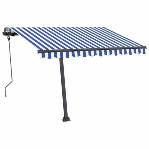vidaXL Manuell uttrekkbar markise med LED 300x250 cm blå og hvit