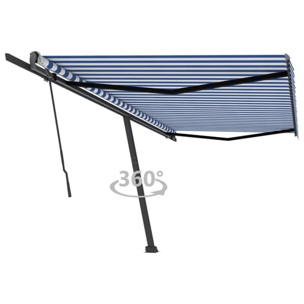 vidaXL Vapaasti seisova sisäänkelattava markiisi 500x300 cm sinivalk.