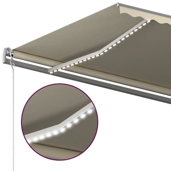 vidaXL markise m. LED-lys 500x300 cm manuel betjening cremefarvet