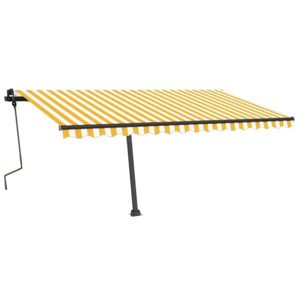 vidaXL Frittstående manuell uttrekkbar markise 450x350 cm gul/hvit