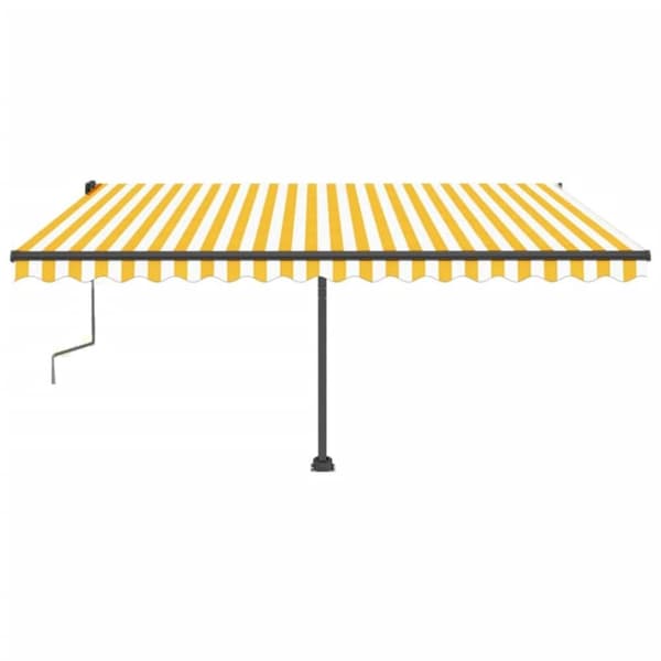 vidaXL Frittstående manuell uttrekkbar markise 450x350 cm gul/hvit