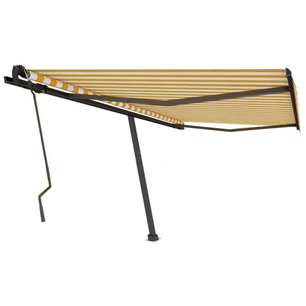 vidaXL Frittstående manuell uttrekkbar markise 450x350 cm gul/hvit