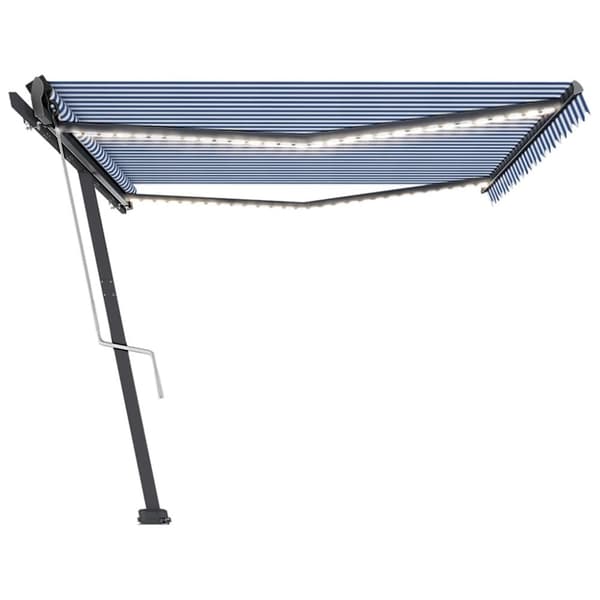 vidaXL Automatisk markis med vindsensor & LED 500x350 cm blå och vit
