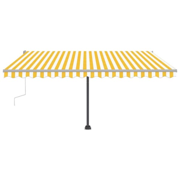 vidaXL Frittstående manuell uttrekkbar markise 450x300 cm gul/hvit