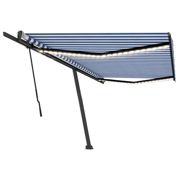 vidaXL Markis manuellt infällbar med LED 500x300 cm blå och vit