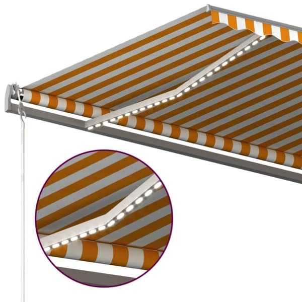vidaXL Manuell uttrekkbar markise med LED 500x300 cm gul og hvit