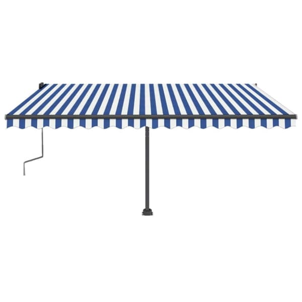 vidaXL Frittstående manuell uttrekkbar markise 450x350 cm blå/hvit
