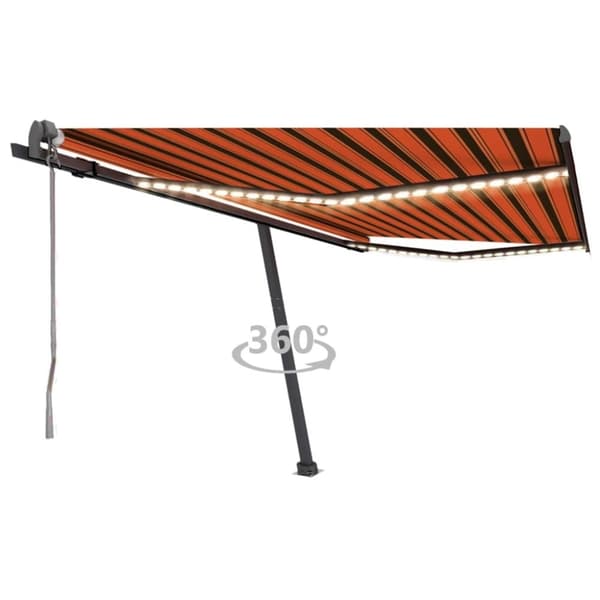 vidaXL Sisäänkelattava markiisi LED/tuulisens. 400x300cm oranssiruskea