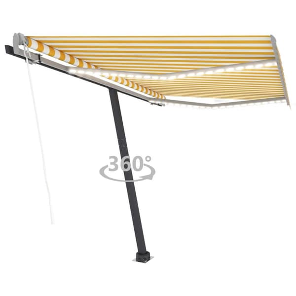 vidaXL Sisäänkelattava markiisi LED/tuulisensori 350x250cm keltavalk.
