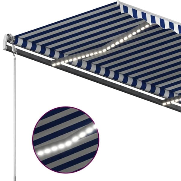 vidaXL Käsin sisäänkelattava markiisi LEDillä 400x300 cm sinivalkoinen