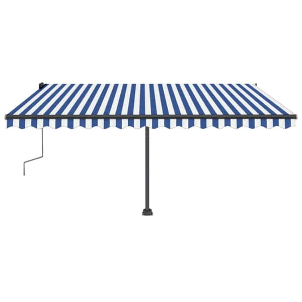 vidaXL Vapaasti seisova sisäänkelattava markiisi 400x350 cm sinivalk.