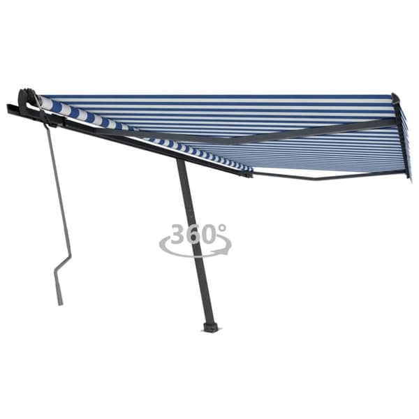 vidaXL Vapaasti seisova sisäänkelattava markiisi 400x350 cm sinivalk.