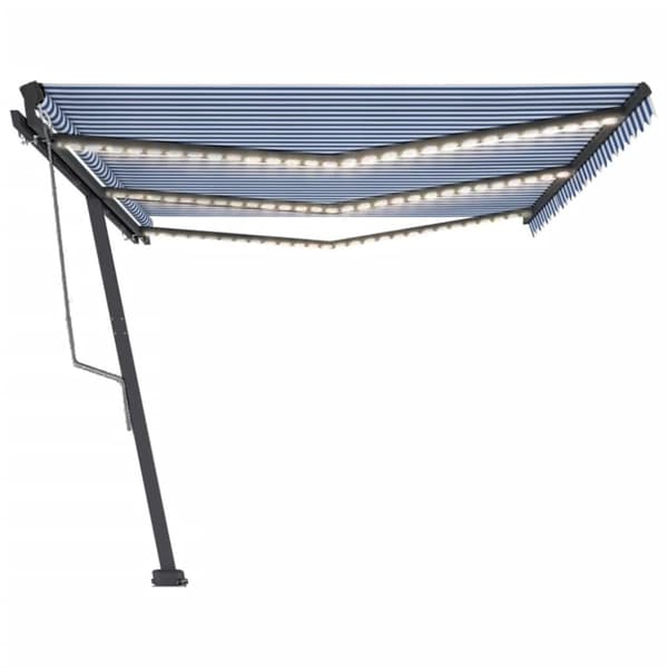 vidaXL markise m. LED + vindsensor 600x300 cm automatisk blå og hvid