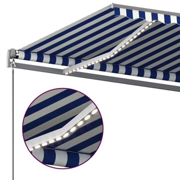 vidaXL markise m. LED + vindsensor 600x300 cm automatisk blå og hvid