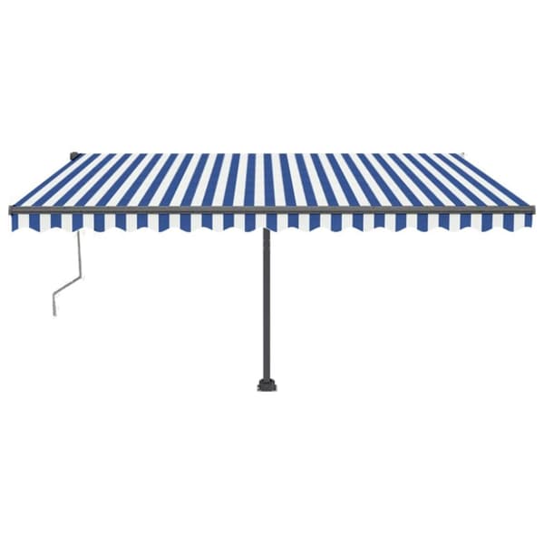 vidaXL Vapaasti seisova sisäänkelattava markiisi 450x350 cm sinivalk.