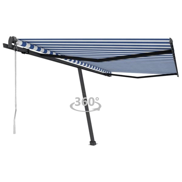 vidaXL Vapaasti seisova sisäänkelattava markiisi 450x350 cm sinivalk.