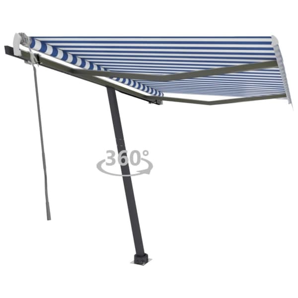 vidaXL Vapaasti seisova sisäänkelattava markiisi 350x250 cm sinivalk.
