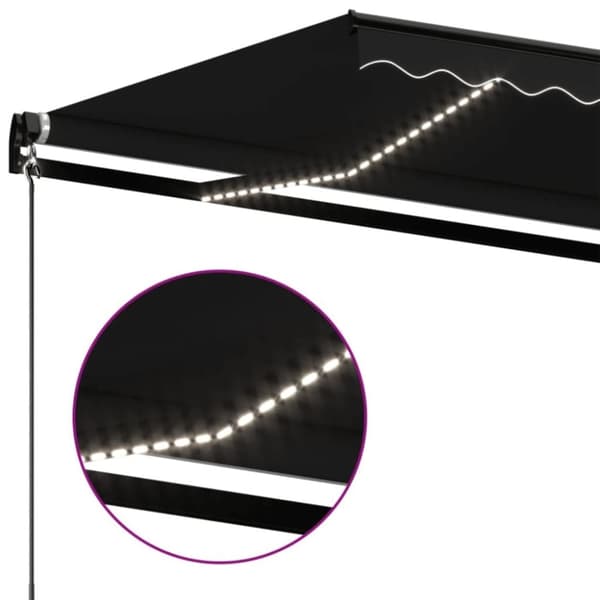vidaXL Markis manuellt infällbar med LED 450x350 cm antracit