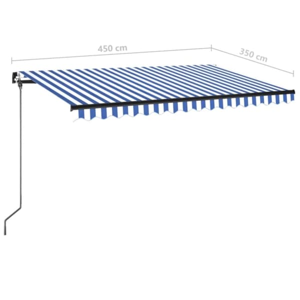vidaXL Manuell uttrekkbar markise med LED 450x350 cm blå og hvit