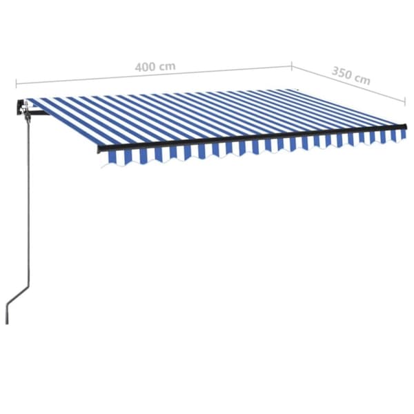 vidaXL Manuell uttrekkbar markise med LED 400x350 cm blå og hvit