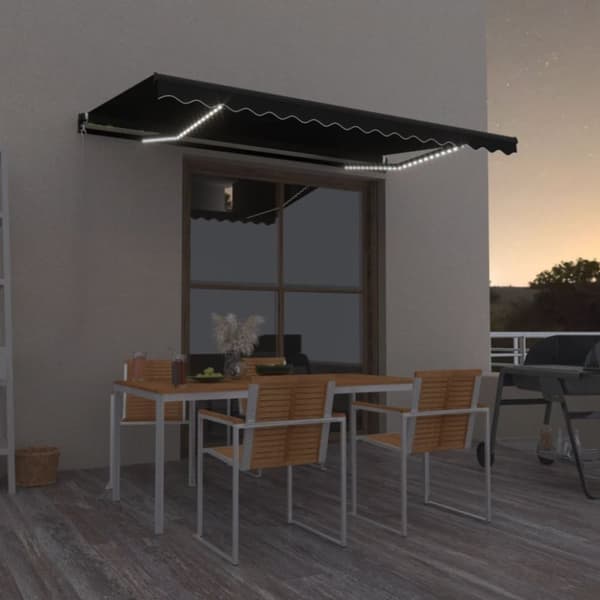 vidaXL Manuell uttrekkbar markise med LED 400x350 cm antrasitt