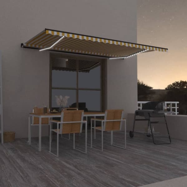 vidaXL Manuaalisesti sisäänkelattava markiisi LED 500x350cm keltavalk.